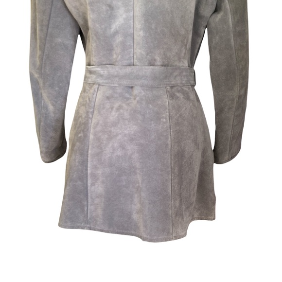 Vintage A&F 1970s Abercrombie Fitch Gray Suede Faux Fur Belted Coat Jacket - L - Picture 7 of 16